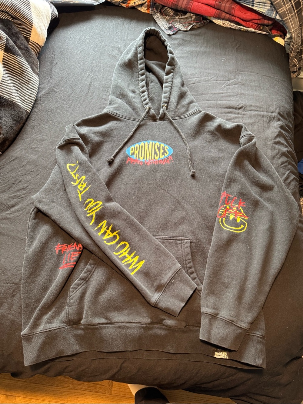Promise Black Zip-Up Style Hoodie with Yellow & Red Graphics